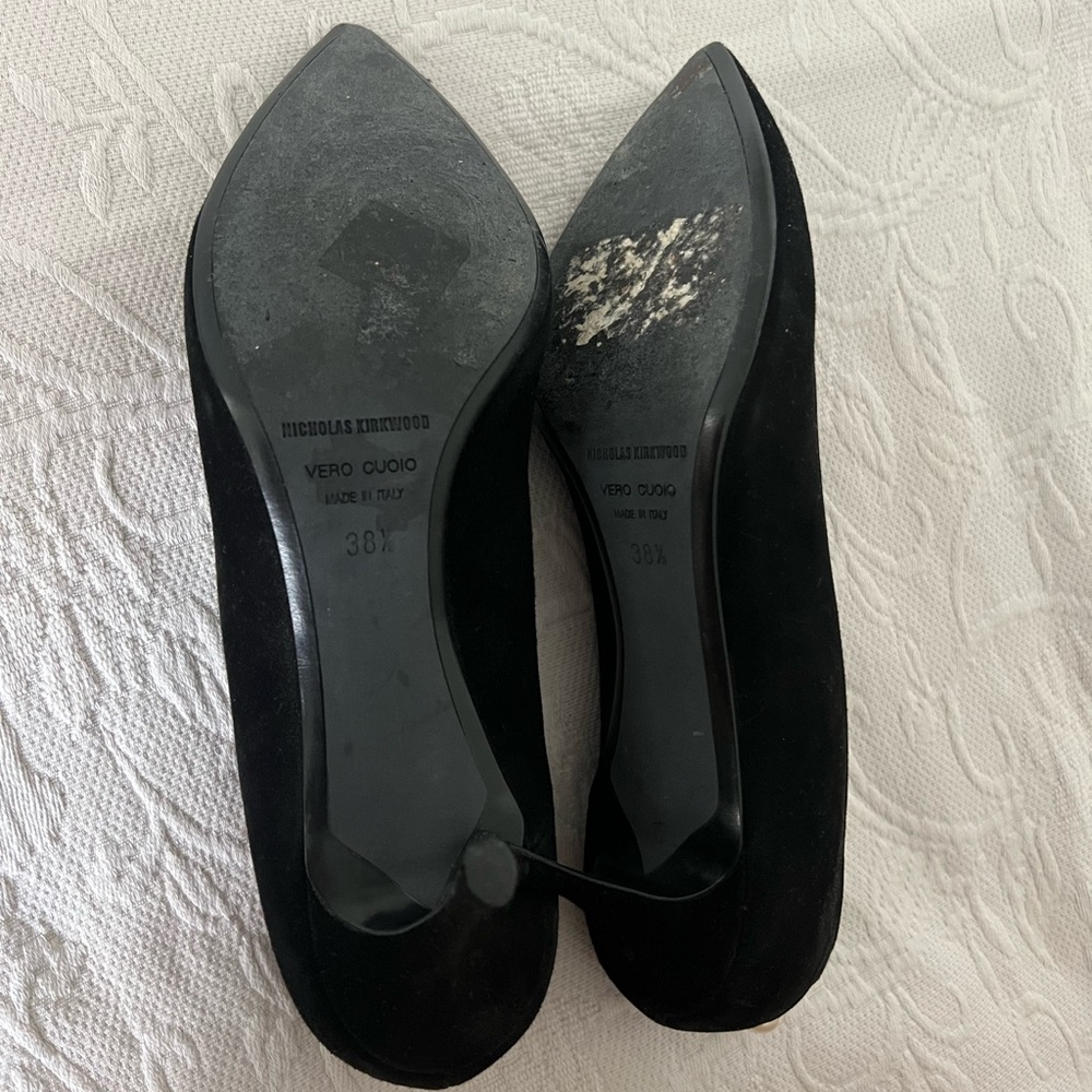 Nicholas Kirkwood Black Suede Pumps with Pearl Heel EU 38.5 US 7-7.5 - Picture 3 of 7